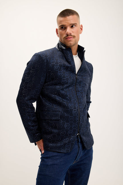 Men's Crystal Monogram Embellished Blazer - Navy | Ron Tomson