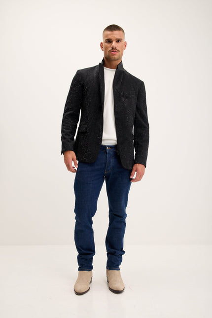 Men's Crystal Logo Embellished Blazer - Black | Ron Tomson
