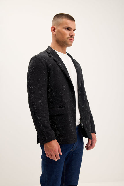 Men's Crystal Logo Embellished Blazer - Black | Ron Tomson