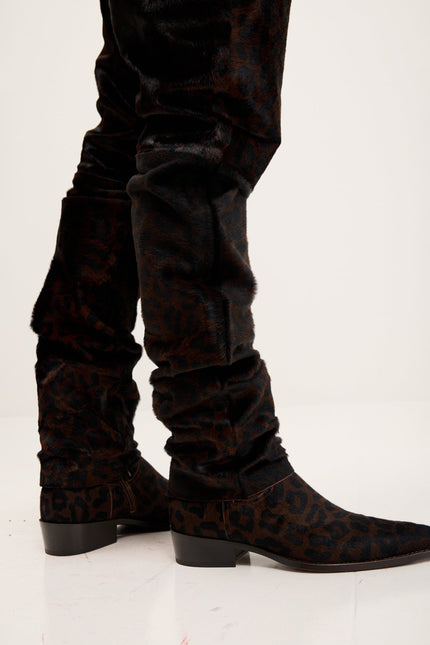 Men's Leopard Calf Hair Pants - Black | Ron Tomson