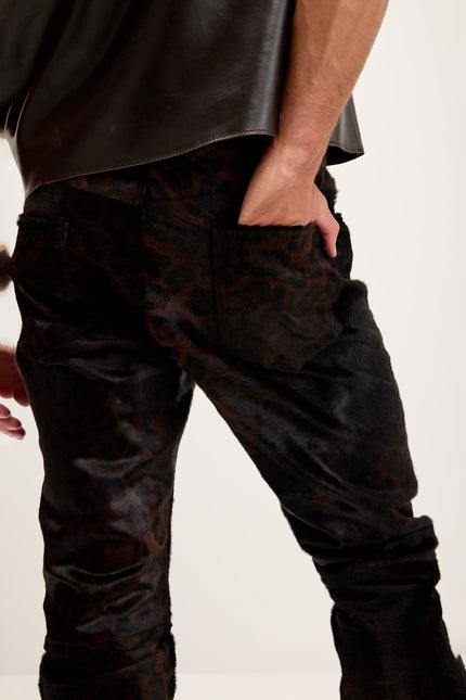 Men's Leopard Calf Hair Pants - Black | Ron Tomson