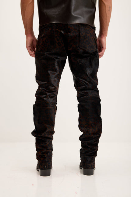 Men's Leopard Calf Hair Pants - Black | Ron Tomson