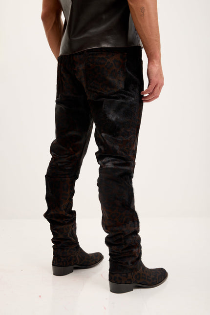 Men's Leopard Calf Hair Pants - Black | Ron Tomson