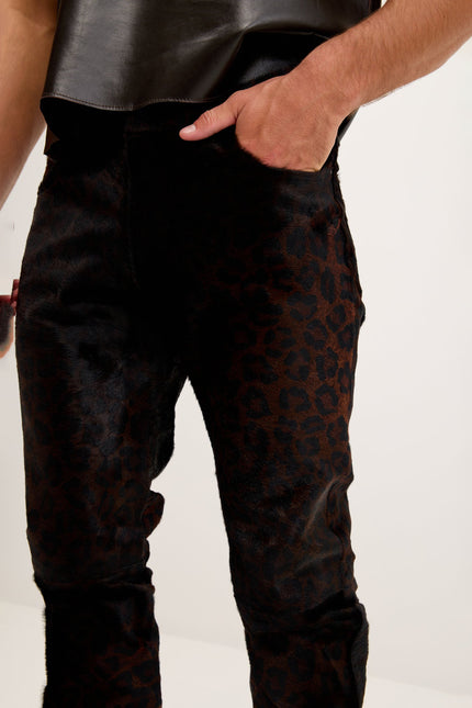 Men's Leopard Calf Hair Pants - Black | Ron Tomson