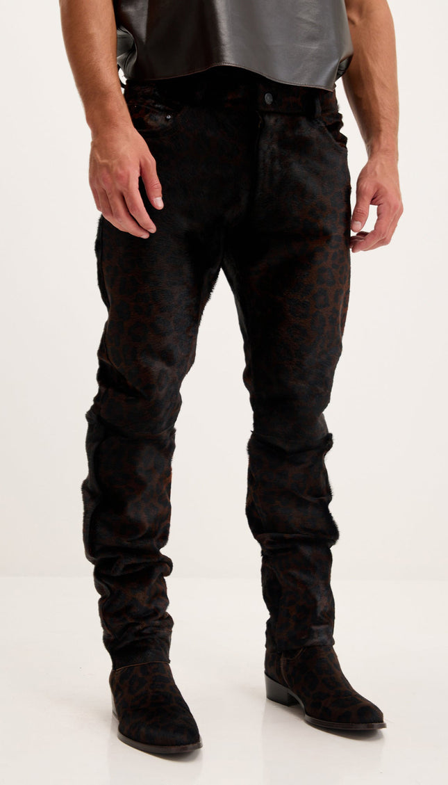 Leopard Calf Hair Pants - Black