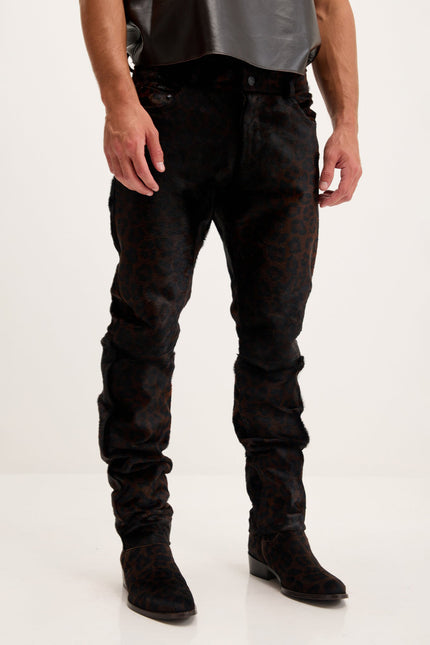 Men's Leopard Calf Hair Pants - Black | Ron Tomson