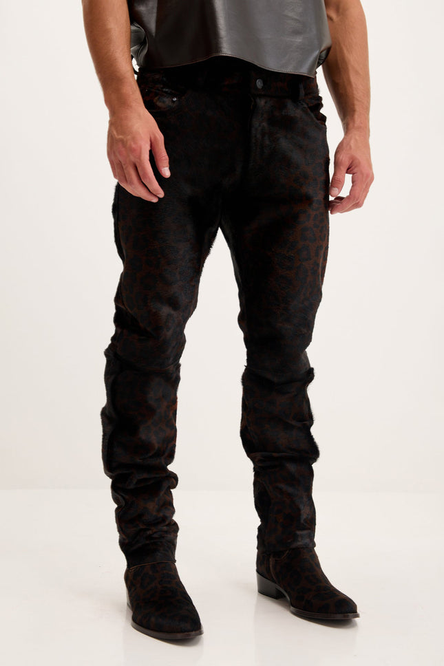 Men's Leopard Calf Hair Pants - Black | Ron Tomson
