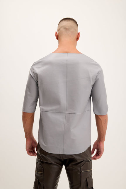Men's Nappa Lambskin V-Neck Shirt - Grey | Ron Tomson