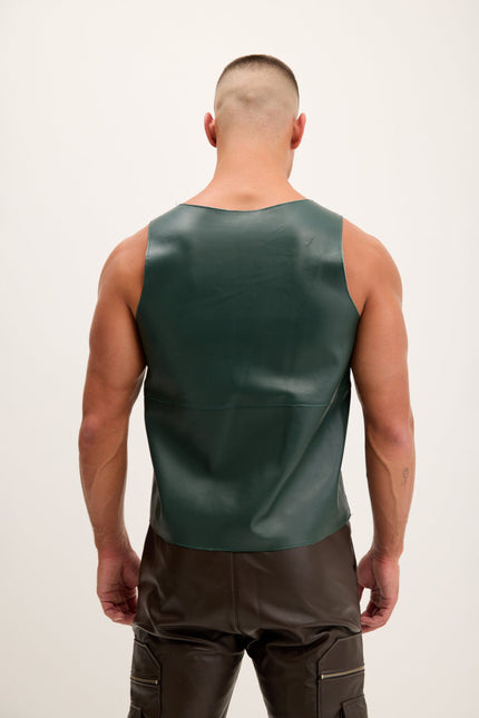 Men's Lambskin Leather Tank Top - Green | Ron Tomson