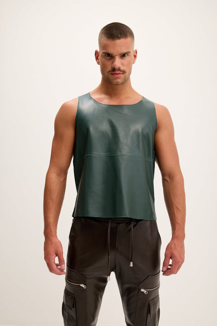 Men's Lambskin Leather Tank Top - Green | Ron Tomson