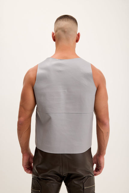 Men's Nappa Lambskin Tank Top - Grey | Ron Tomson