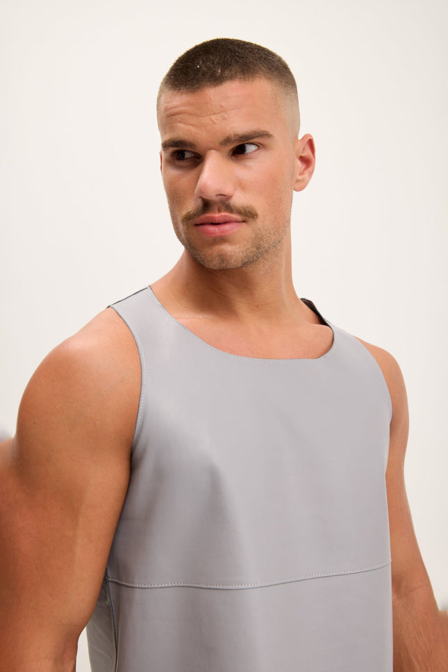 Men's Nappa Lambskin Tank Top - Grey | Ron Tomson