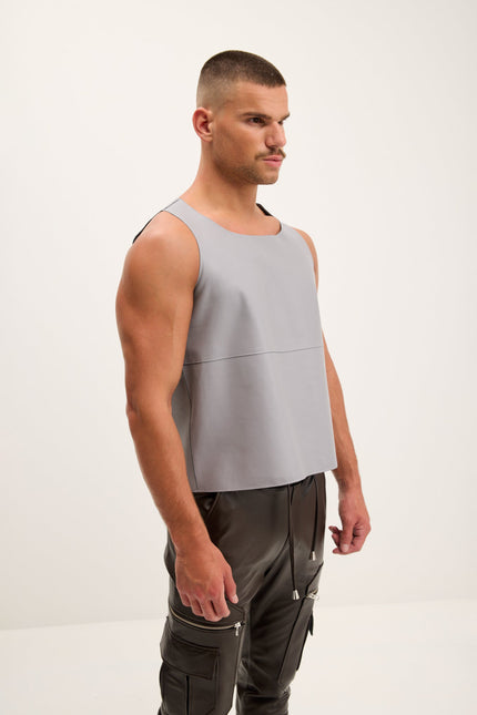 Men's Nappa Lambskin Tank Top - Grey | Ron Tomson