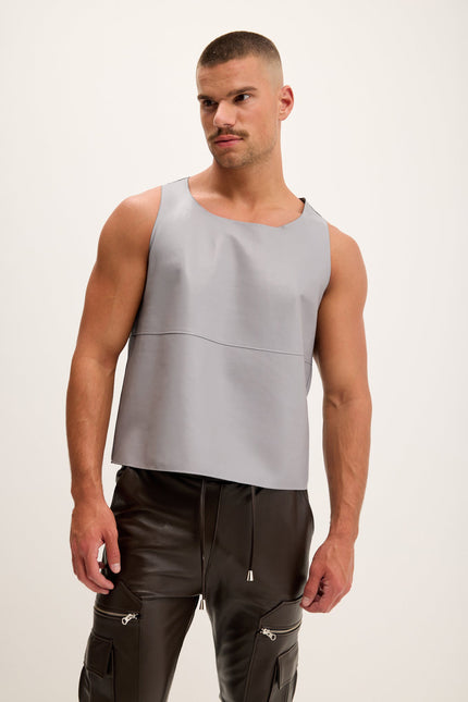 Men's Nappa Lambskin Tank Top - Grey | Ron Tomson