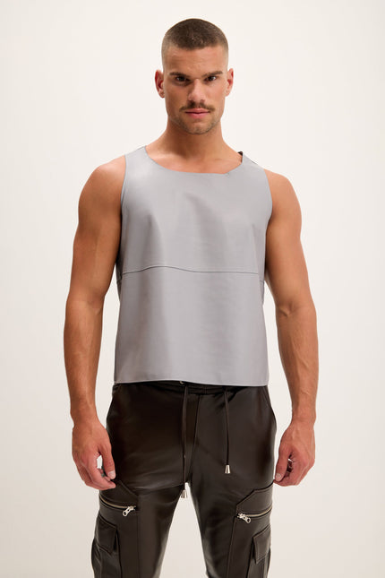 Men's Nappa Lambskin Tank Top - Grey | Ron Tomson