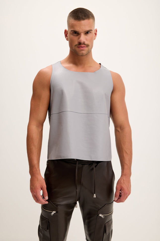 Men's Nappa Lambskin Tank Top - Grey | Ron Tomson