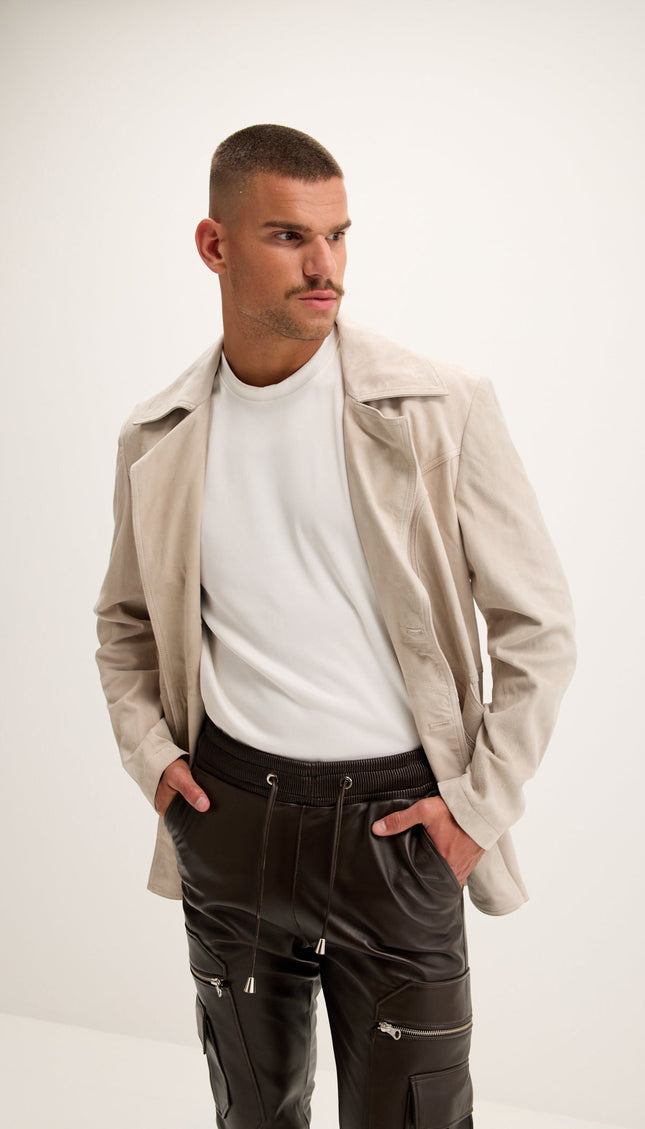 Lambskin Suede Peacoat - Stone