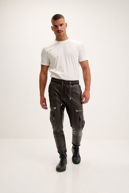 Men's Nappa Lambskin Jogger Pants - Dark Brown | Ron Tomson