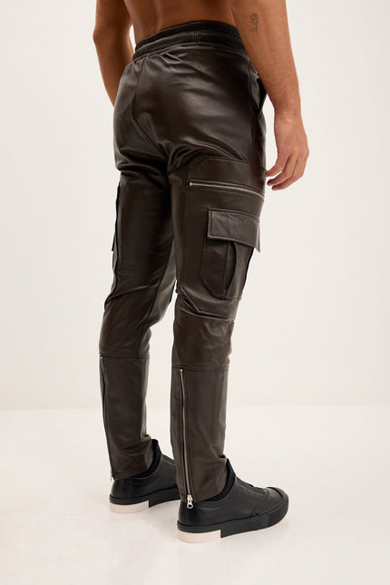 Men's Nappa Lambskin Jogger Pants - Dark Brown | Ron Tomson