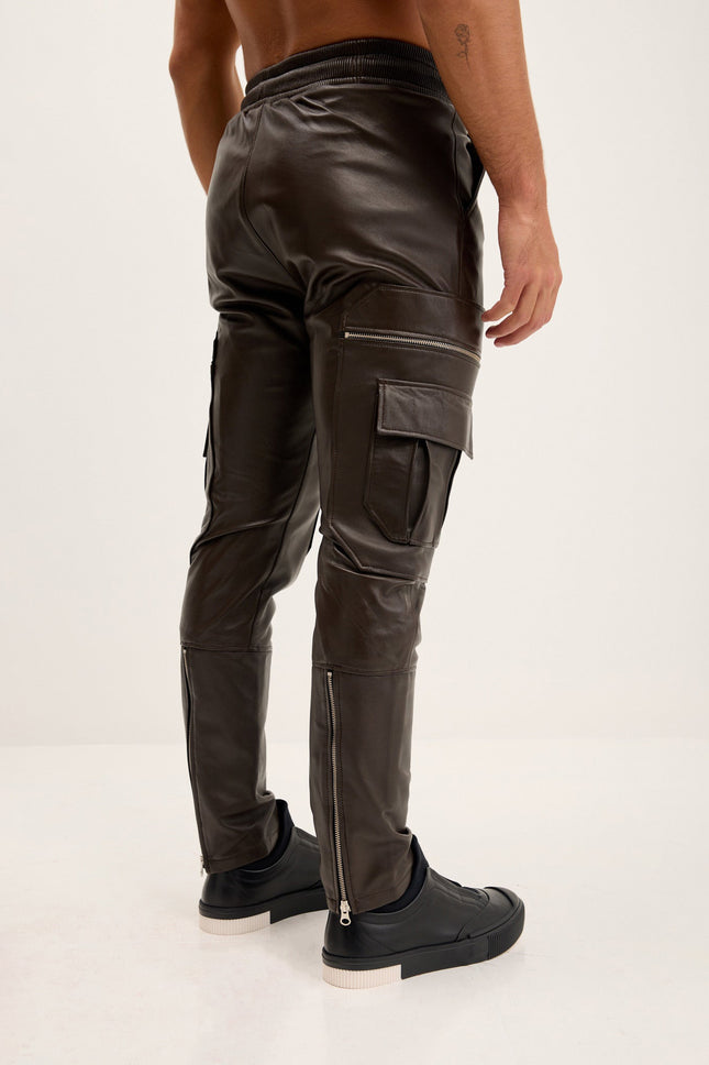 Men's Nappa Lambskin Jogger Pants - Dark Brown | Ron Tomson