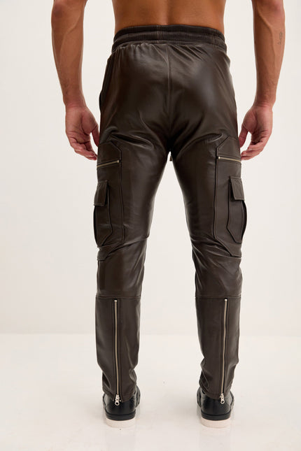 Men's Nappa Lambskin Jogger Pants - Dark Brown | Ron Tomson