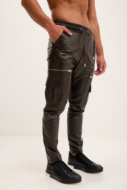 Men's Nappa Lambskin Jogger Pants - Dark Brown | Ron Tomson