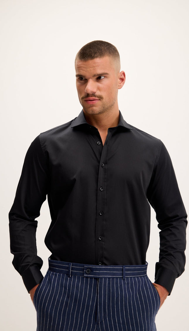 Spread Collar Dress Shirt - Jet Black
