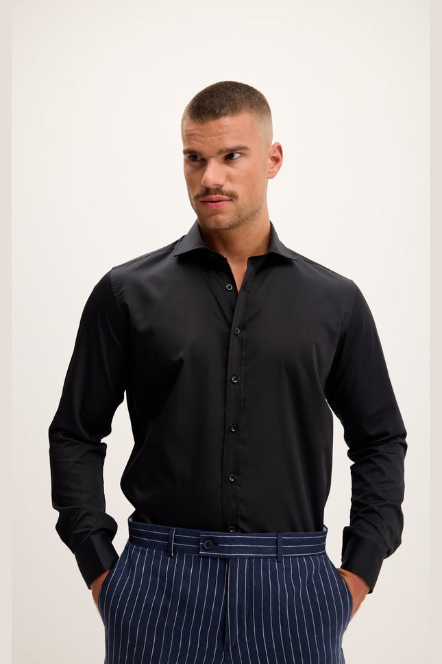 Spread Collar Dress Shirt - Jet Black