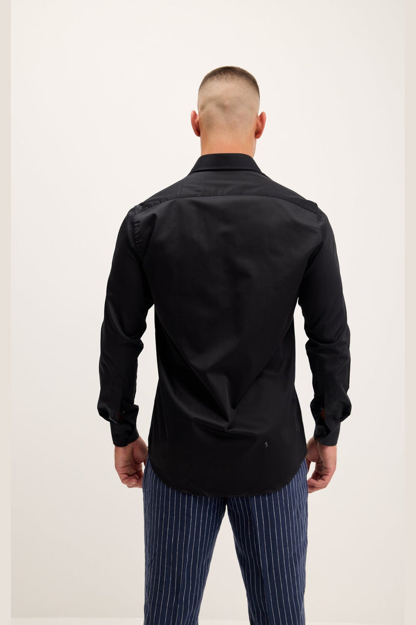 Men's Spread Collar Dress Shirt - Jet Black | Ron Tomson