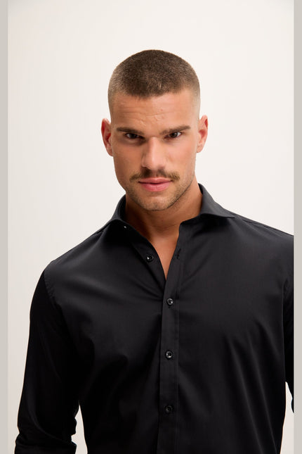 Men's Spread Collar Dress Shirt - Jet Black | Ron Tomson
