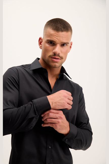 Men's Spread Collar Dress Shirt - Jet Black | Ron Tomson