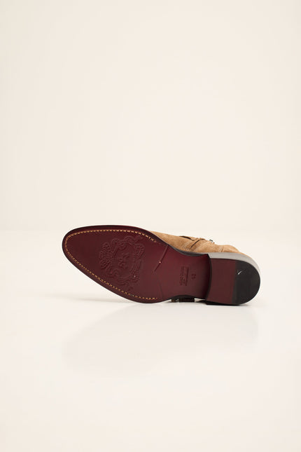 Men's Nubuck Monk Strap Ankle Boots - Tan | Ron Tomson