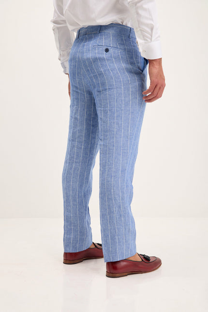 Men's Pinstripe Linen Single-Breasted Suit - Blue | Ron Tomson