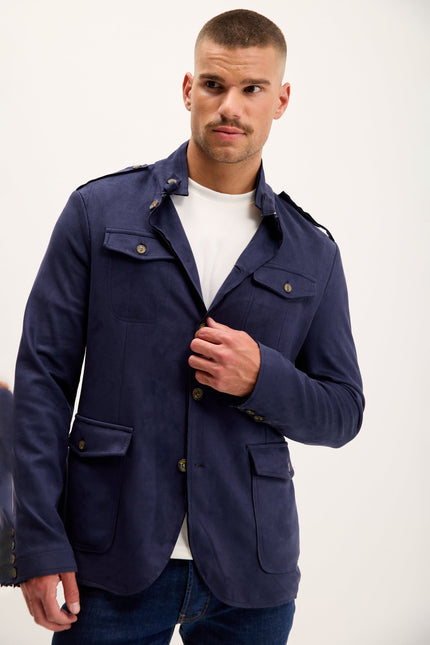 Men's Microsuede Lightweight Safari Jacket - Navy | Ron Tomson