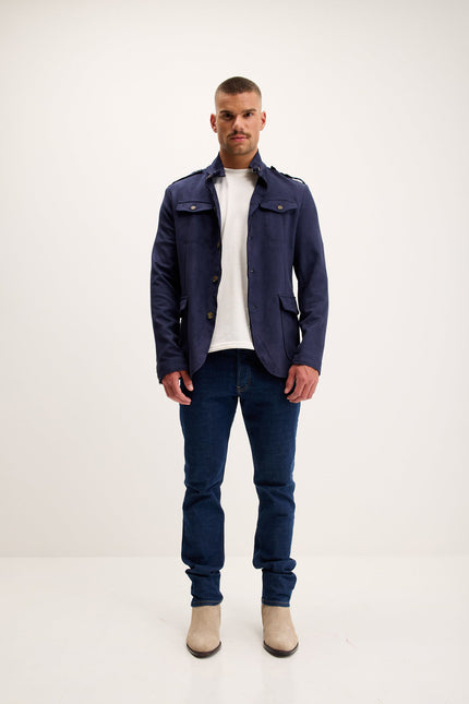 Men's Microsuede Lightweight Safari Jacket - Navy | Ron Tomson