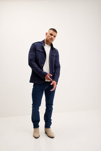 Men's Microsuede Lightweight Safari Jacket - Navy | Ron Tomson