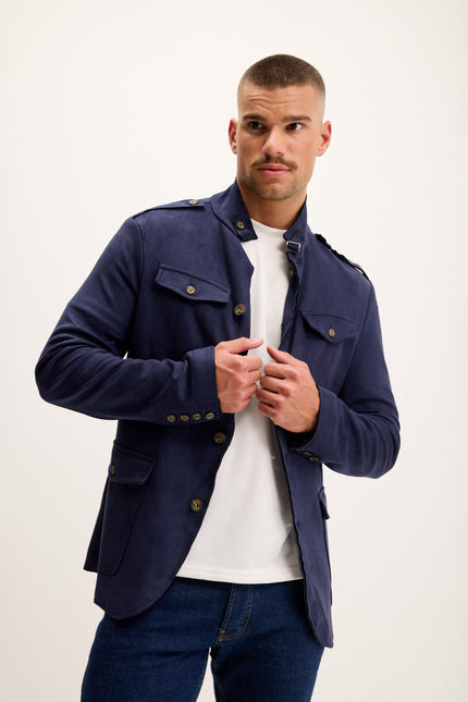 Men's Microsuede Lightweight Safari Jacket - Navy | Ron Tomson