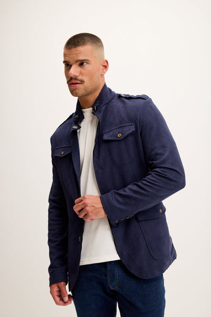 Men's Microsuede Lightweight Safari Jacket - Navy | Ron Tomson
