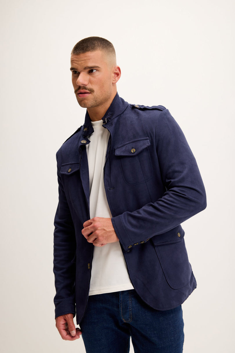 Men's Microsuede Lightweight Safari Jacket - Navy | Ron Tomson