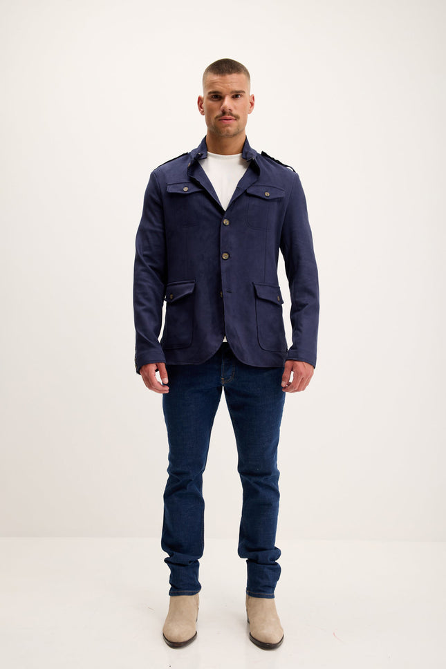 Men's Microsuede Lightweight Safari Jacket - Navy | Ron Tomson
