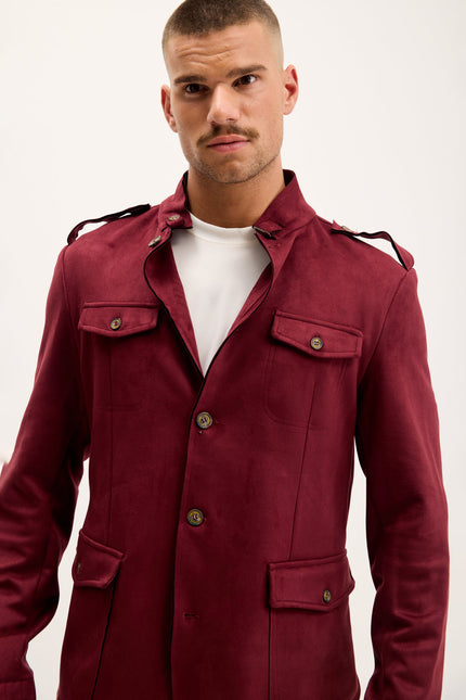 Men's Microsuede Safari Jacket - Wine | Ron Tomson