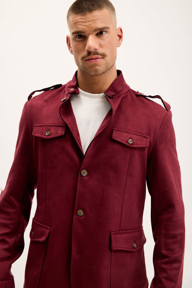 Men's Microsuede Safari Jacket - Wine | Ron Tomson