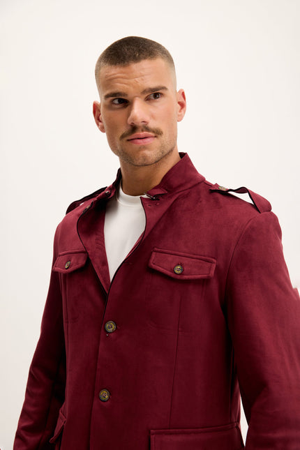 Men's Microsuede Safari Jacket - Wine | Ron Tomson