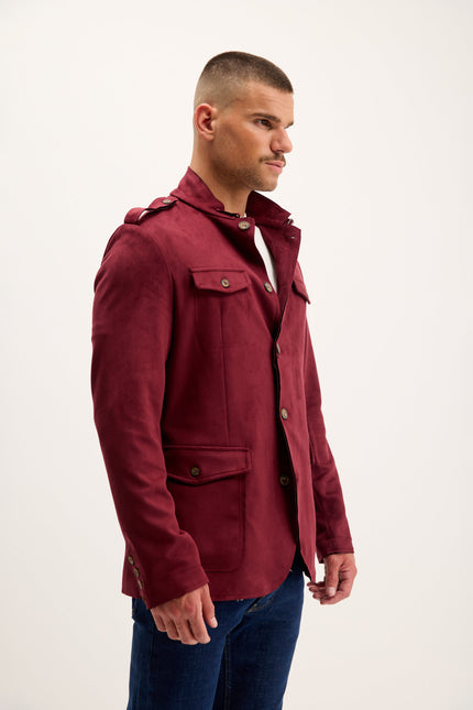 Men's Microsuede Safari Jacket - Wine | Ron Tomson