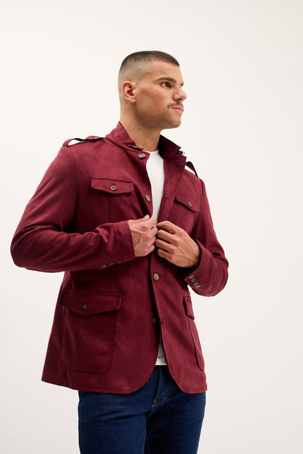 Men's Microsuede Safari Jacket - Wine | Ron Tomson