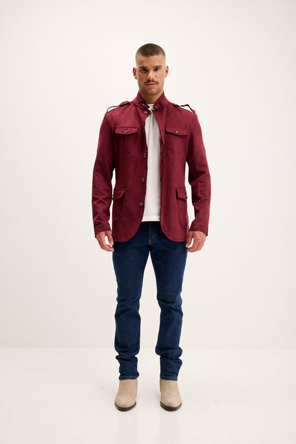 Men's Microsuede Safari Jacket - Wine | Ron Tomson