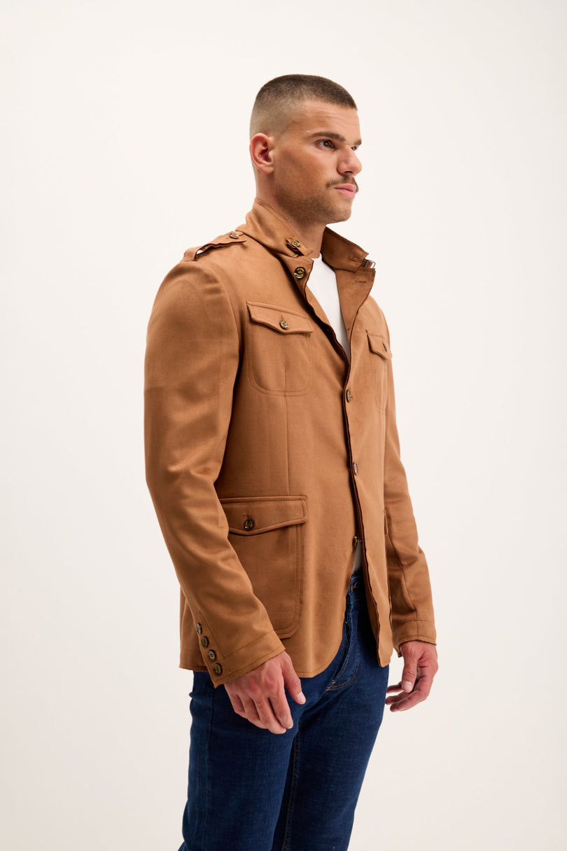Men's Microsuede Lightweight Safari Jacket - Camel | Ron Tomson