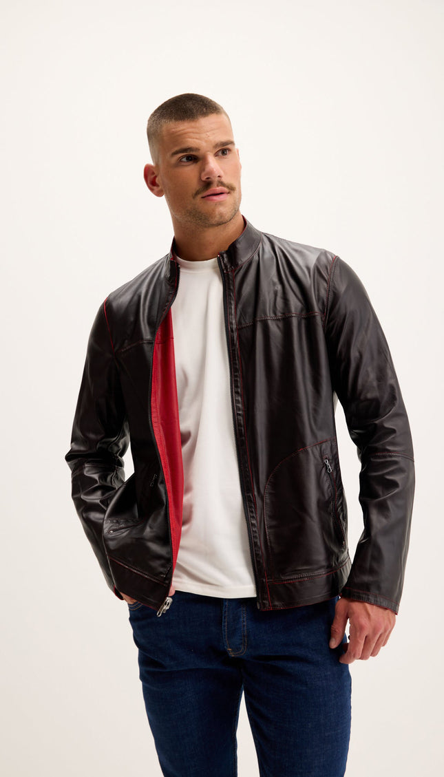 Reversible Suede & Leather Jacket - Red/Navy