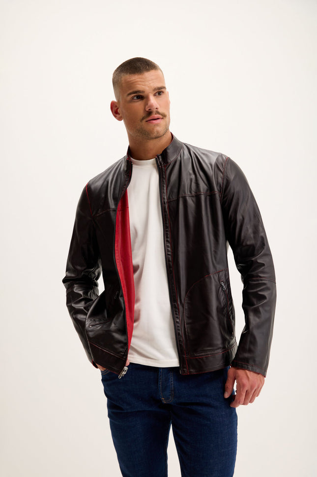 Men's Reversible Suede & Leather Jacket - Red/Navy | Ron Tomson