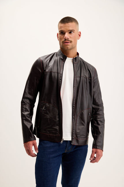 Men's Reversible Suede & Leather Jacket - Red/Navy | Ron Tomson
